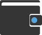 Stylized icon of a wallet with a blue button.