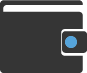 Stylized icon of a wallet with a blue button.