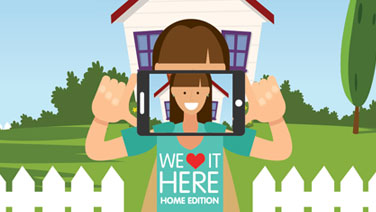 Illustration of girl taking photo selfie with home