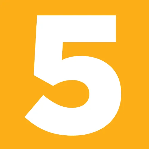 White number 5 on a solid Salem Five gold background