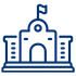 Line icon of a municipal government building with a flag and decorative facade representing local government or public sector services.