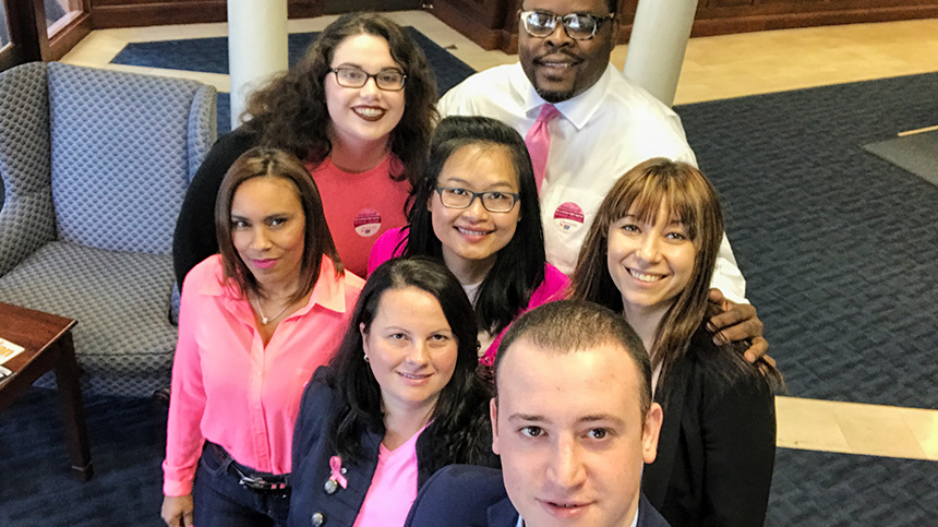 Salem Five Retail employees wearing pink